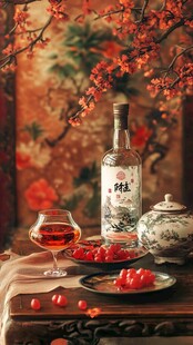 中式典雅美酒与红梅之景