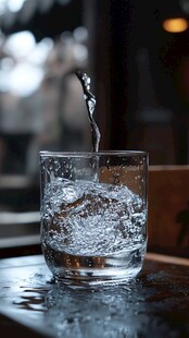水滴落入玻璃杯的瞬间