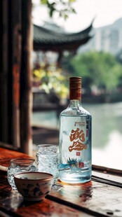 湖畔古景旁的韵味白酒
