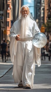 白发道长持月行于都市