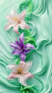 梦幻绿背景上的三色百合花
