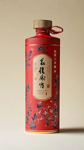 红色典雅瓶身的瓜棱取竹酒