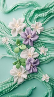淡绿背景上的多彩花朵造型