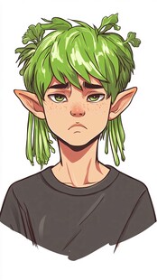 绿发精灵少年的忧郁神态