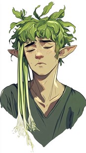 长着绿植头发的精灵男子
