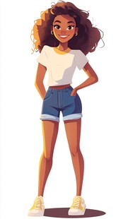 时尚卷发女孩的休闲穿搭