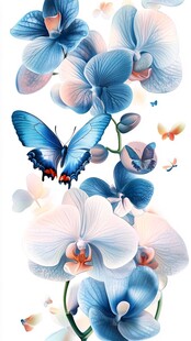 蓝蝶伴幽兰梦幻花卉图