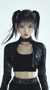 双马尾酷飒皮衣少女