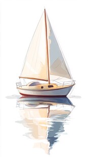 海上白帆船 宁静水面倒影