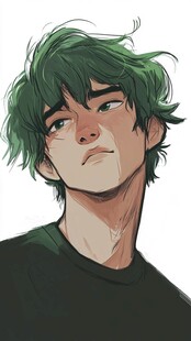 绿发少年的忧郁神情