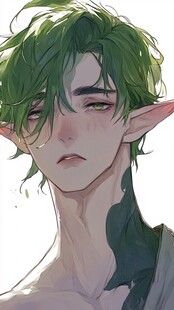 绿发精灵少年忧郁肖像