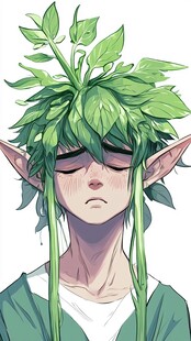 长着绿植头发的精灵少年