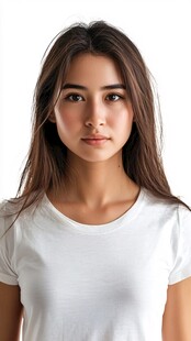 白衣长发女子的清新肖像