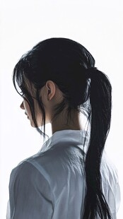 马尾女子侧影白色着装