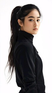 马尾黑衣女子的时尚肖像