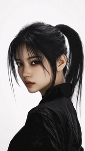 酷飒马尾黑衣女子写真