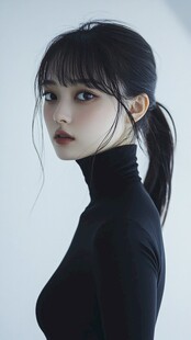黑色高领装的清冷马尾女生