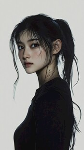 黑发马尾酷感女性肖像