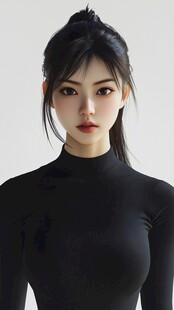 黑上衣高马尾的优雅女性