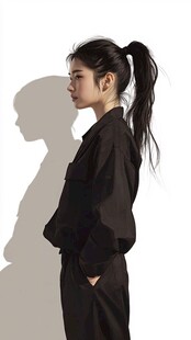 黑衣马尾女子的侧影魅力