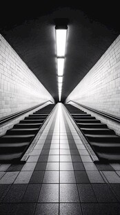 黑暗通道中的阶梯与灯光