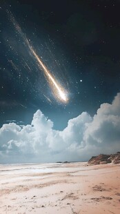 流星划过夜空下的沙滩