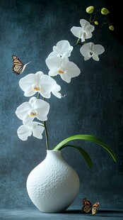 白瓷瓶中的优雅白蝴蝶兰