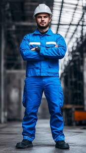 身着工装的自信工厂工人