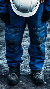 工人工装与安全帽特写