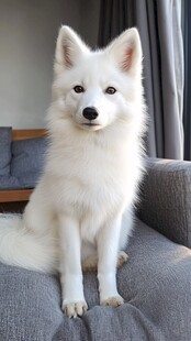 可爱白狗端坐沙发