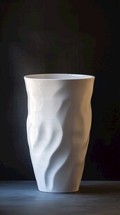 简约白色波纹陶瓷花瓶