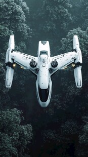 未来飞行器穿越茂密森林