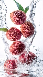 荔枝入水瞬间的清新画面