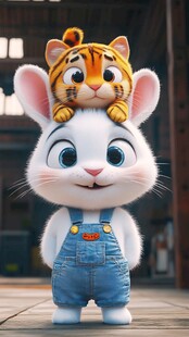 萌兔与小虎的可爱互动