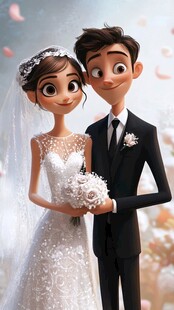 卡通风格新人浪漫婚纱照