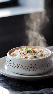 热气腾腾的美味蔬菜米饭