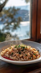 窗边美味炒饭散发诱人香气