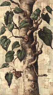 复古风树干绿叶艺术图案