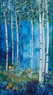 梦幻白桦林绘画风景图