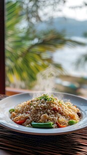 户外美味炒饭热气腾腾