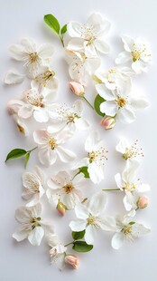 白色春花散落于纯净背景