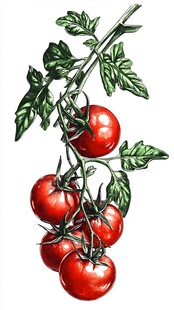 枝头红番茄 绿叶相伴