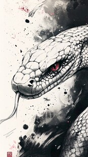水墨风蛇头特写