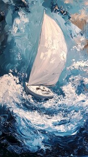 帆船于蓝涛中破浪前行