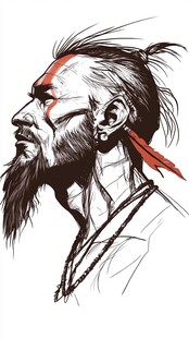 部落风男子侧面肖像画