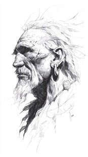 印第安老人素描头像