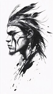 印第安风格男子肖像插画