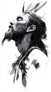 印第安男子头像艺术插画