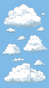卡通风格蓝天中的云朵集合