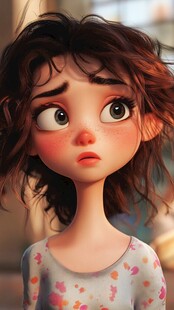 忧愁小女孩的可爱瞬间